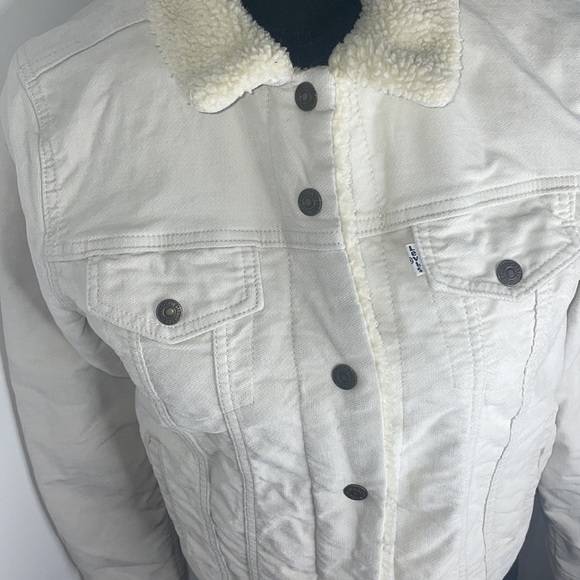 Levi’s Cream Denim Fleece Lined Jacket Size M - Picture 4 of 11